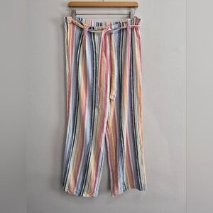 Laundry by Shelli Segal Linen Blend Wide Leg Colorful Striped Pants Size Large